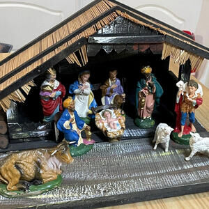 Vintage‎ Fontanini Christmas Nativity Set Paper Mache 11 Pc Italy Wooden Creche